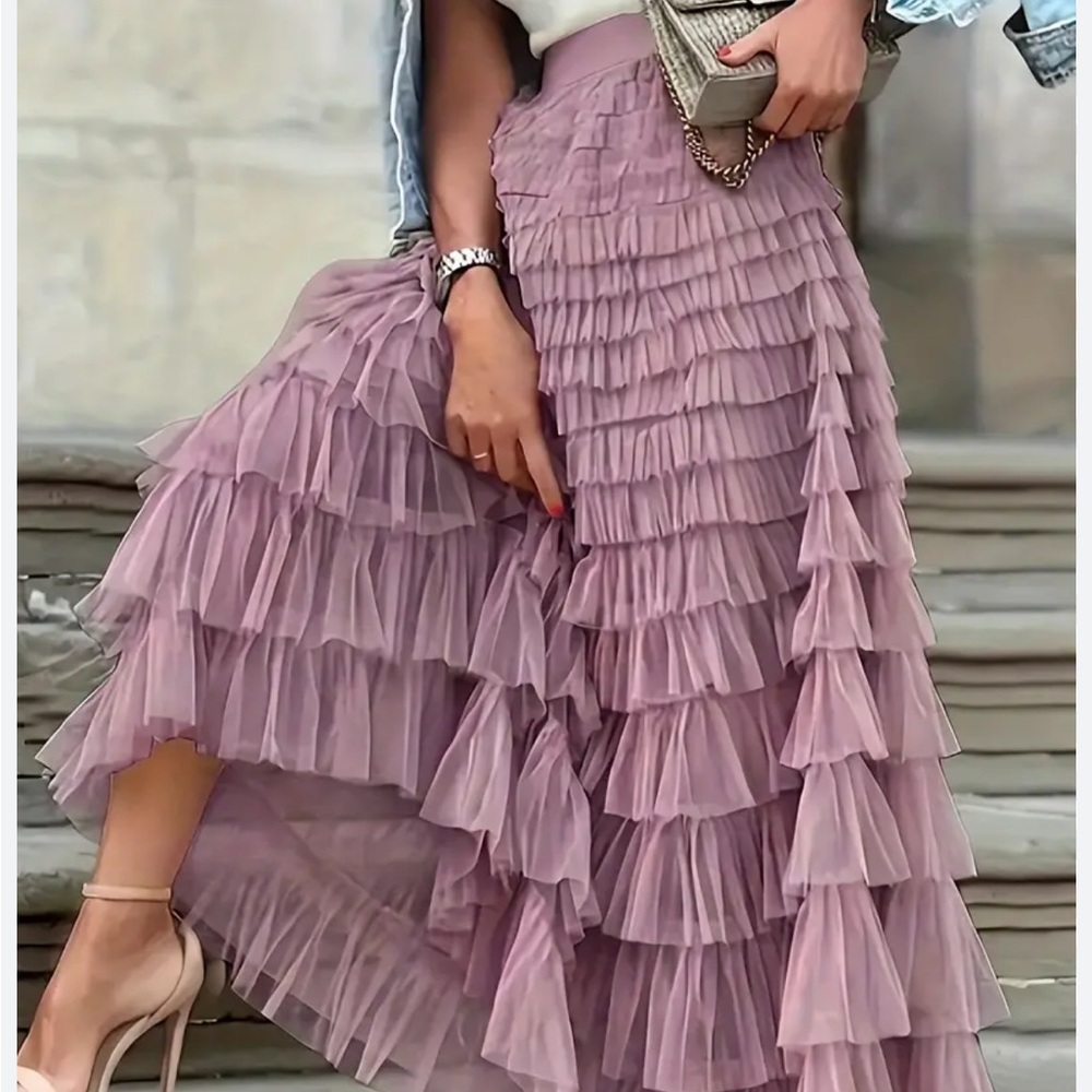 Ruffled Boho Chic Skirt Ruffled Y2K Purple Tiered Skirt XL Boutique
